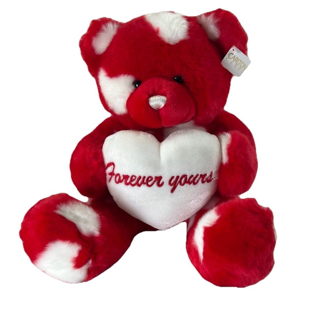 Carlton Cards Valentines Day Teddy Bear Red And White Heart Stuffed Animal Plush